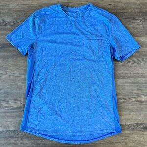 Lululemon Workout Shirt Mens Large Blue Athletic Short Sleeve Pocket Running Tee